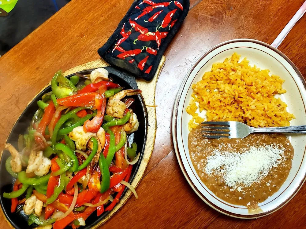 Shrimp Fajitas with Beans and Rice
